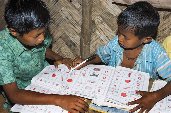 Bangladesh, Chittagong Division, Bandarban, Primary school classroom demonstrating child-centred group based work initiated by an NGO.