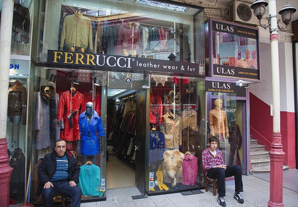 Turkey, Istanbul, Fatih, Sultanahmet, Kapalicarsi, Exterior of Ferrucci's leather garmets shop in the Grand Bazaar. 
Photo Stephen Rafferty