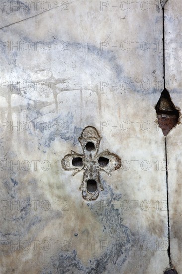 Turkey, Istanbul, Fatih, Sultanahmet, Haghia Sofia interior, cross carved into the marble. 
Photo Stephen Rafferty