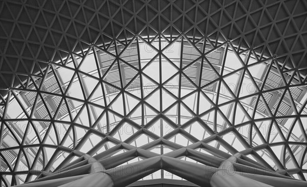 England, London, B&W shot of the metal structure inside Kings Cross Railway Station. 
Photo Stephen Rafferty