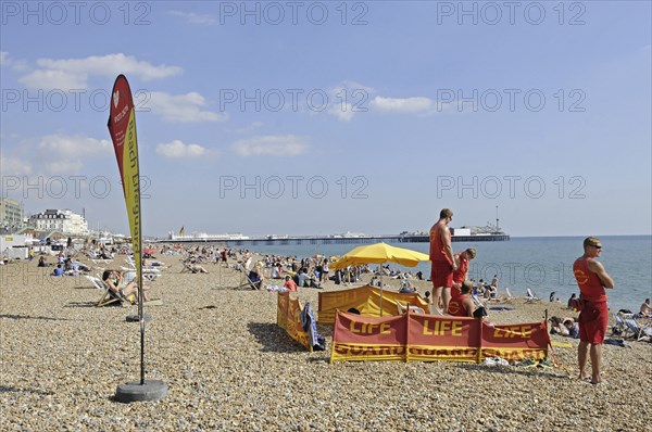 View along the Brighton beach to Pier Brighton East Sussex England