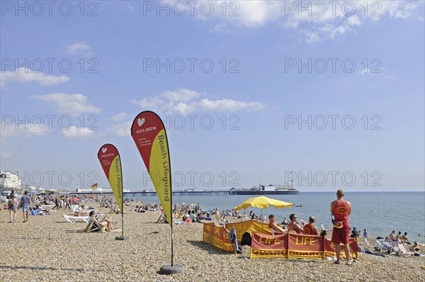 View along the Brighton beach to Pier Brighton East Sussex England