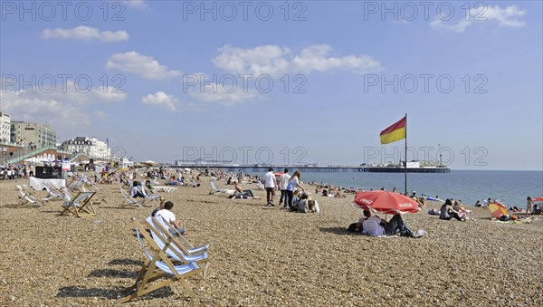 View along the Brighton beach to Pier Brighton East Sussex England