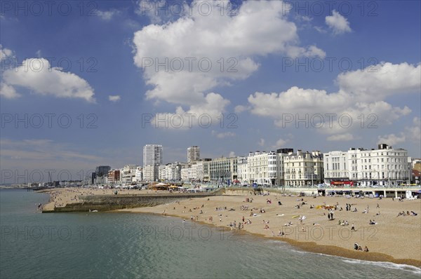 England, East Sussex, Brighton, View back to the beach from the Pier.