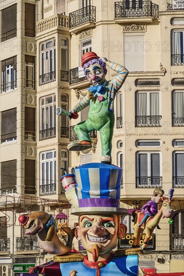 Spain, Valencia Province, Valencia, Papier Mache figure in the street during Las Fallas festival. 
Photo Hugh Rooney