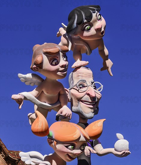 Spain, Valencia Province, Valencia, Papier Mache figures in the street during Las Fallas festival. 
Photo Hugh Rooney