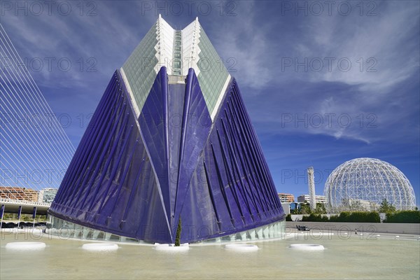 Spain, Valencia Province, Valencia, Spain, Valencia Province, Valencia, La Ciudad de las Artes y las Ciencias, City of Arts and Sciences, The Agora is a multifunctional area that can host congresses, conventions, exhibitions and even tennis competitions. . 
Photo Hugh Rooney