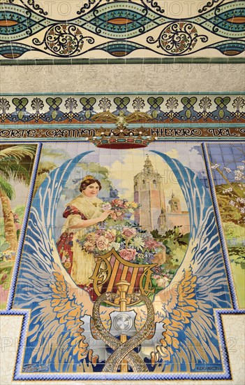 Spain, Valencia Province, Valencia, Estacion del Norte train station  Mosaic tile scene inside the station.