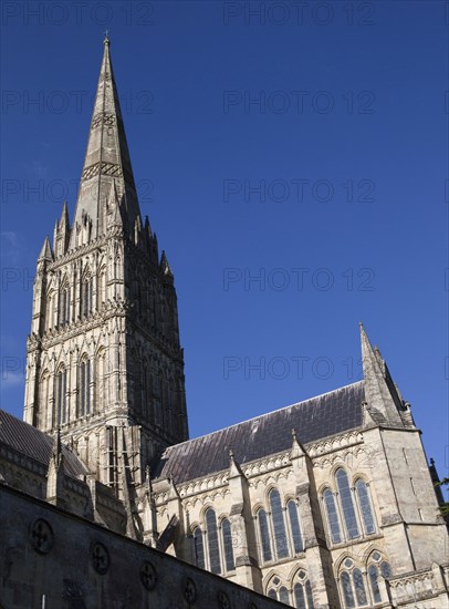 England, Wiltshire, Salisbury, Exterior of the Cathedral. 
Photo Bennett Dean