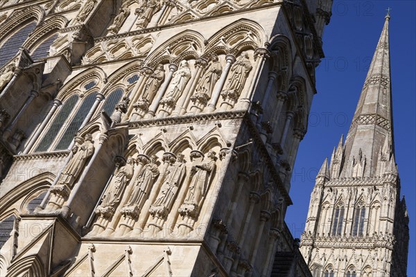 England, Wiltshire, Salisbury, Exterior of the Cathedral.