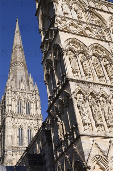 England, Wiltshire, Salisbury, Exterior of the Cathedral.