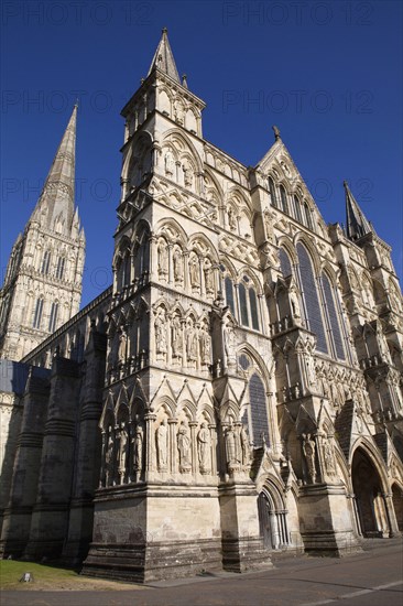 England, Wiltshire, Salisbury, Exterior of the Cathedral. 
Photo Bennett Dean