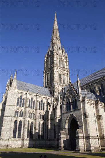 England, Wiltshire, Salisbury, Exterior of the Cathedral. 
Photo Bennett Dean