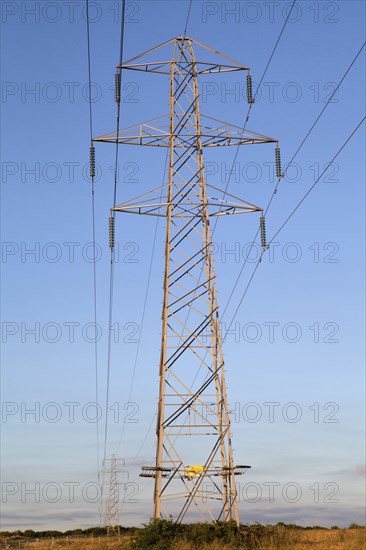 Environment, Power, Electricity, Pylons in the Hampshire countryside, England. 
Photo Bennett Dean