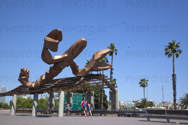 Spain, Catalonia, Barcelona, El Barri Gotic  La Gamba Sculpture next to Port Vell.