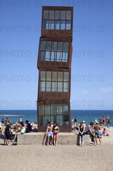 Spain, Catalonia, Barcelona, Playa de St Sebastia  Modern sculpture Homentage a la Barceloneta by Rebecca Horn.