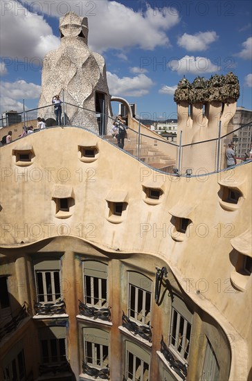 Spain, Catalonia, Barcelona, La Pedrera or Casa Mila on Passeig de Gracia  deisgned by Antoni Gaudi.