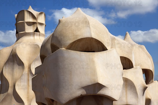 Spain, Catalonia, Barcelona, La Pedrera or Casa Mila on Passeig de Gracia, designed by Antoni Gaudi. 
Photo Stephen Rafferty