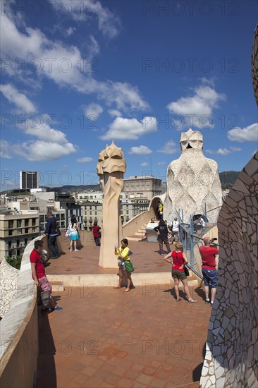 Spain, Catalonia, Barcelona, La Pedrera or Casa Mila on Passeig de Gracia, designed by Antoni Gaudi. 
Photo Stephen Rafferty