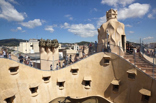 Spain, Catalonia, Barcelona, La Pedrera or Casa Mila on Passeig de Gracia  deisgned by Antoni Gaudi.