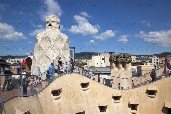 Spain, Catalonia, Barcelona, La Pedrera or Casa Mila on Passeig de Gracia, designed by Antoni Gaudi. 
Photo Stephen Rafferty