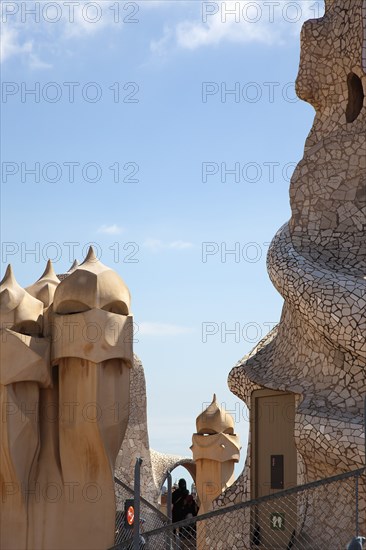 Spain, Catalonia, Barcelona, La Pedrera or Casa Mila on Passeig de Gracia, designed by Antoni Gaudi. 
Photo Stephen Rafferty