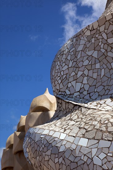 Spain, Catalonia, Barcelona, La Pedrera or Casa Mila on Passeig de Gracia, designed by Antoni Gaudi. 
Photo Stephen Rafferty