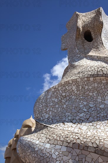 Spain, Catalonia, Barcelona, La Pedrera or Casa Mila on Passeig de Gracia, designed by Antoni Gaudi. 
Photo Stephen Rafferty