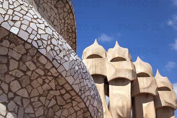 Spain, Catalonia, Barcelona, La Pedrera or Casa Mila on Passeig de Gracia, designed by Antoni Gaudi. 
Photo Stephen Rafferty