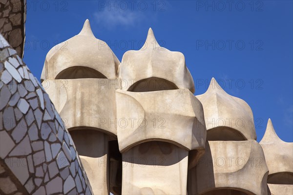 Spain, Catalonia, Barcelona, La Pedrera or Casa Mila on Passeig de Gracia, designed by Antoni Gaudi. 
Photo Stephen Rafferty