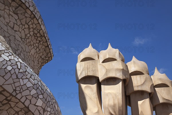 Spain, Catalonia, Barcelona, La Pedrera or Casa Mila on Passeig de Gracia, designed by Antoni Gaudi. 
Photo Stephen Rafferty