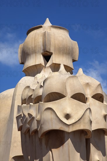 Spain, Catalonia, Barcelona, La Pedrera or Casa Mila on Passeig de Gracia, designed by Antoni Gaudi. 
Photo Stephen Rafferty