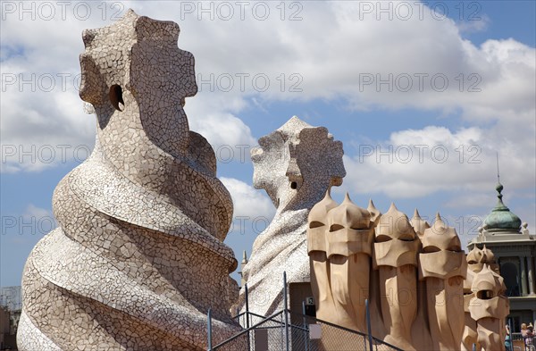 Spain, Catalonia, Barcelona, La Pedrera or Casa Mila on Passeig de Gracia, designed by Antoni Gaudi. 
Photo Stephen Rafferty