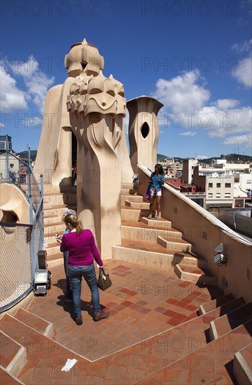 Spain, Catalonia, Barcelona, La Pedrera or Casa Mila on Passeig de Gracia, designed by Antoni Gaudi. 
Photo Stephen Rafferty