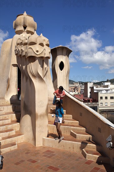 Spain, Catalonia, Barcelona, La Pedrera or Casa Mila on Passeig de Gracia, designed by Antoni Gaudi. 
Photo Stephen Rafferty