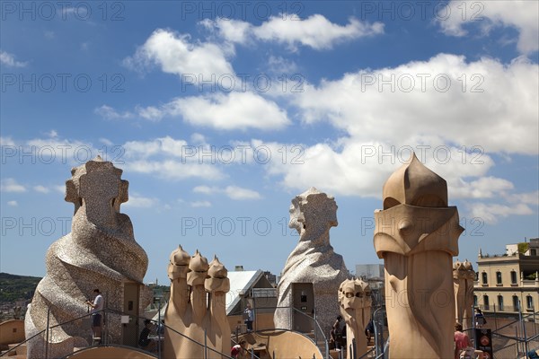 Spain, Catalonia, Barcelona, La Pedrera or Casa Mila on Passeig de Gracia, designed by Antoni Gaudi. 
Photo Stephen Rafferty