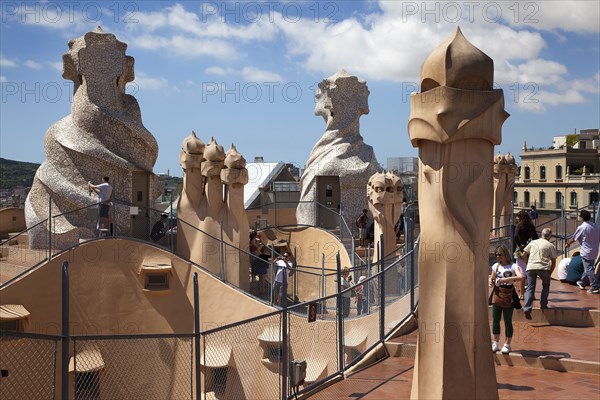 Spain, Catalonia, Barcelona, La Pedrera or Casa Mila on Passeig de Gracia, designed by Antoni Gaudi. 
Photo Stephen Rafferty