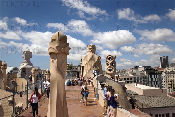 Spain, Catalonia, Barcelona, La Pedrera or Casa Mila on Passeig de Gracia, designed by Antoni Gaudi. 
Photo Stephen Rafferty