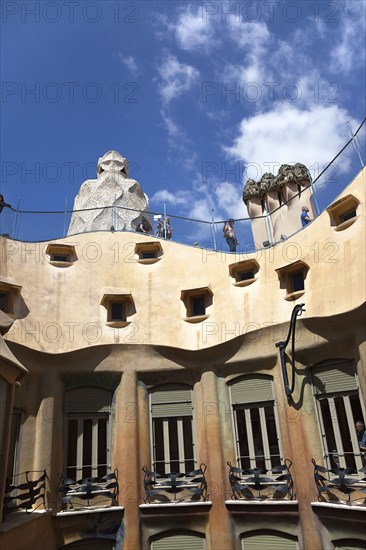 Spain, Catalonia, Barcelona, La Pedrera or Casa Mila on Passeig de Gracia, designed by Antoni Gaudi. 
Photo Stephen Rafferty