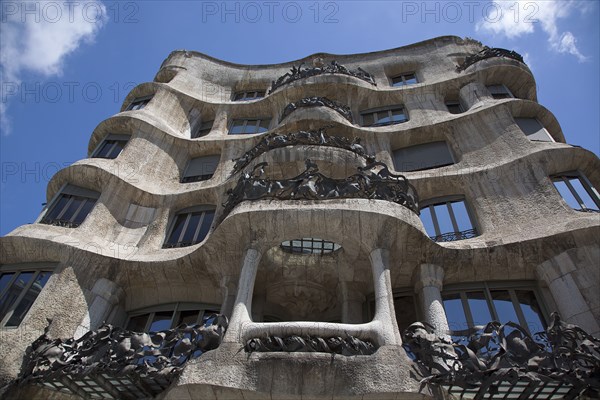 Spain, Catalonia, Barcelona, La Pedrera or Casa Mila on Passeig de Gracia, designed by Antoni Gaudi. 
Photo Stephen Rafferty