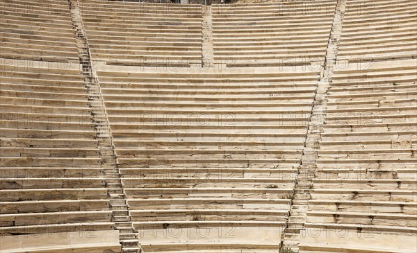 Greece, Attica, Athens, Greece, Attica, Athens, Stone seating in Odeon of Herodes Atticus, located on southwest slope of the Acropolis. 
Photo Mel Longhurst