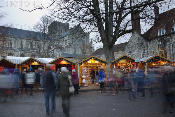 England, Hampshire, Winchester, Christmas market in the grounds of the Cathedral.
