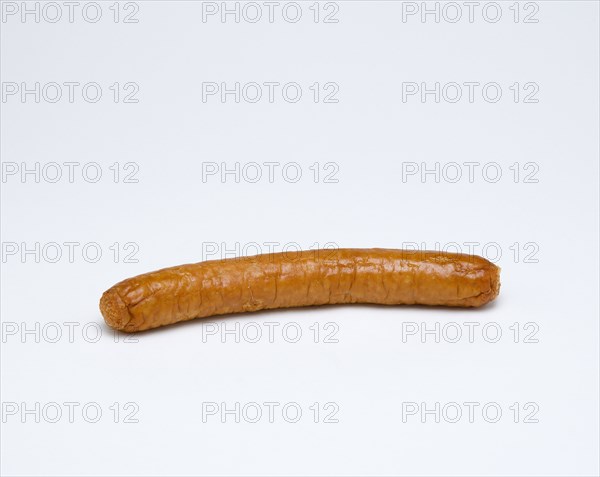 Food, Cooked, Meat, Single fried pork sausage on a white background.