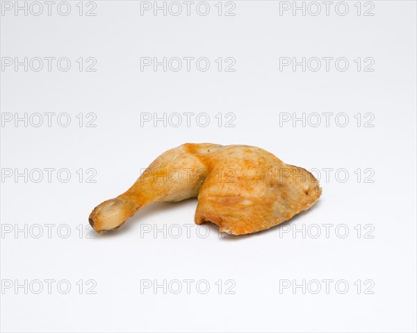 Food, Cooked, Poultry, Single fried chicken quarter on a white background.