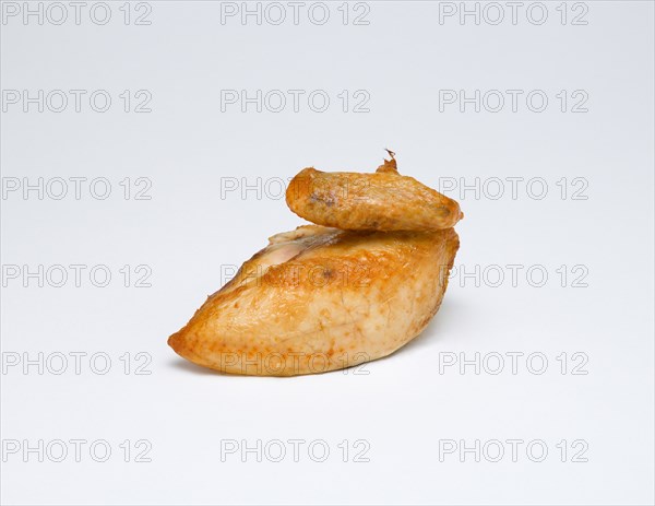 Food, Cooked, Poultry, Single fried chicken quarter on a white background.