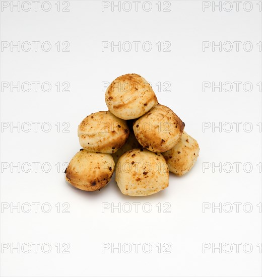 Food, Cooked, Bread, Group of dough balls on a white background.