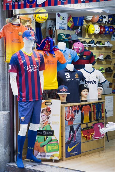 Spain, Catalonia, Barcelona, Sports clothes shop.