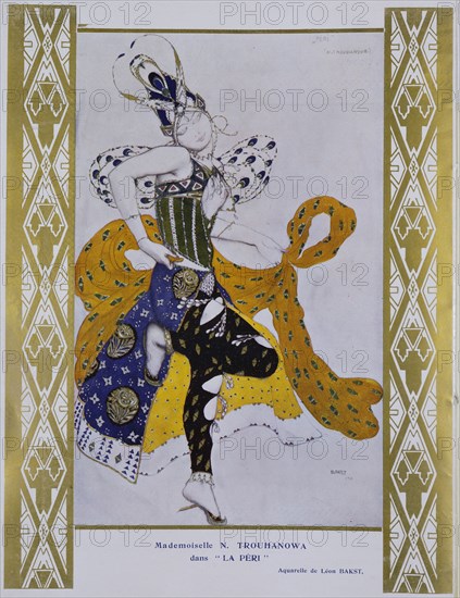 Costume design, by Leon Bakst for Trouhanova in La Peri. Paris, France, 1911