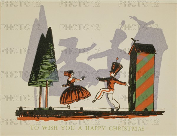 Christmas card with scene from The Nutcracker Suite, England, 19th century