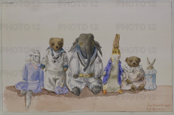 Page from an Album of Watercolours of Soft Toy Animals. England, c. 1906- 14